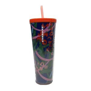 Starbucks Summer 2021 Green Blue Red Cheeta Print 24oz Venti Tumbler Cup Mug